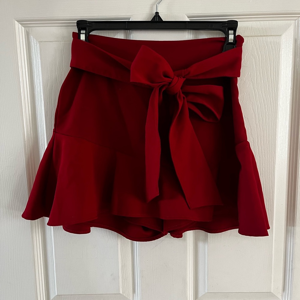 Zara Deep Red Tie-Waist Skort